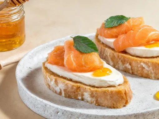Crostini mit Wildlachs, Joghurt und Honig